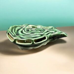 Ancienne huitre en céramique et porte fourchettes (cinq incluses)- Ensemble fabriqué par Longueville - France - Collection - Décoration