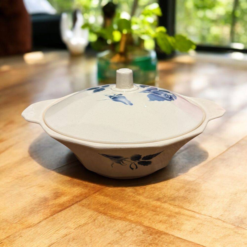 Soupière Art Déco avec couvercle - Digoin Sarreguemines - France - Superbe décor floral bleu - Estampillée - Collection - Décoration