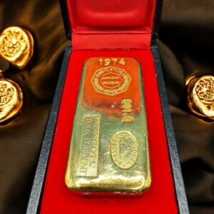 Ancien et rare Lingot d'or fictif en plomb doré - Des années 70 - Avec sa boite - Tour d'Argent - Presse papier - Collection - Décoration - Vintage