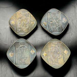 Rares petits vide-poche/ lot / Coupelles en bronze signé-es Max Le Verrier (1891-1973) représentant quatre cartes à jouer - Les quatre rois (Pique, cœur, trèfle, carreau) - Circa 1930 - Collection - Décoration