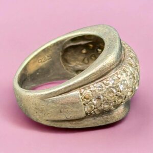 Bague vintage des années 1970 en argent 925° (poinçon) avec brillants de zirconium - Taille 57 (voir photos) - Collection - Décoration