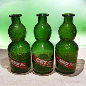 Lot / ensemble de trois anciennes grandes et différentes Carafes publicitaires - Get 27 - Verres lisse et granuleux - Collection - Vintage - Déco bistrot - bar