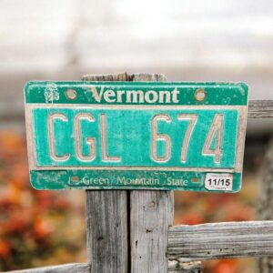 Vraie plaque originale d'immatriculation (en métal) - Usa - Etats-Unis - Etat de Vermont de 2015 - Verte - Décoration murale pour garage - Collection