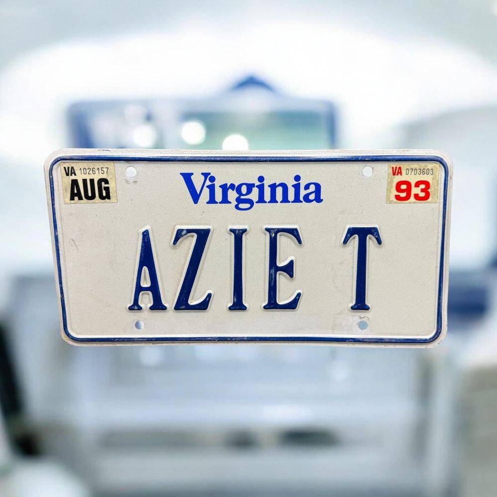 Vraie plaque originale d'immatriculation (en métal) - Vintage des Usa - Etats-Unis - Etat de Virginia - 1993 - Blanche - Décoration murale pour garage - Collection