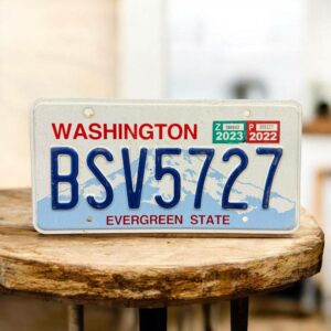 Vraie plaque originale d'immatriculation (en métal et relief) - Usa - Etats-Unis - Etat de Washington - 2022 - Blanche - Décoration murale pour garage - Collection