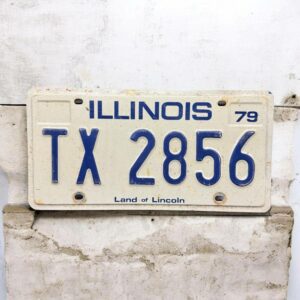 Vraie plaque originale d'immatriculation (en métal et relief) - Vintage des Usa - Etats-Unis - Illinois de 1979 - Blanche - Décoration murale pour garage - Collection