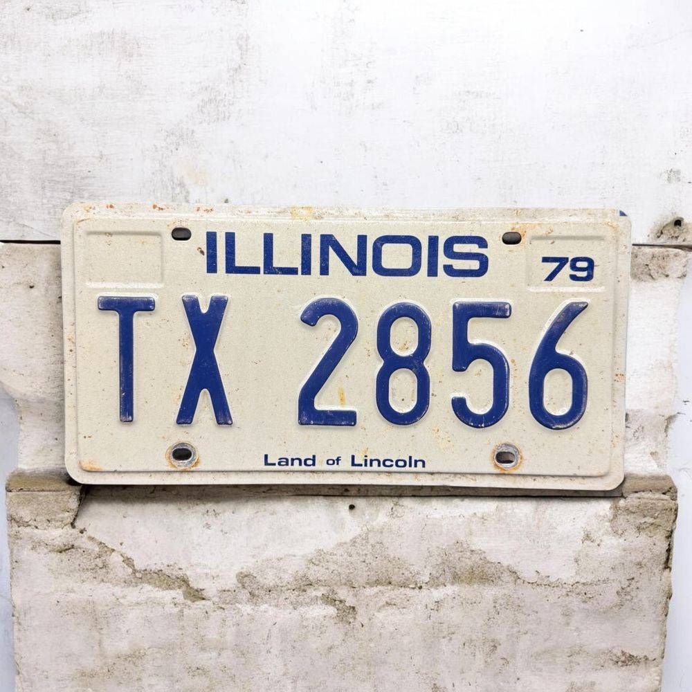 Vraie plaque originale d'immatriculation (en métal et relief) - Vintage des Usa - Etats-Unis - Illinois de 1979 - Blanche - Décoration murale pour garage - Collection