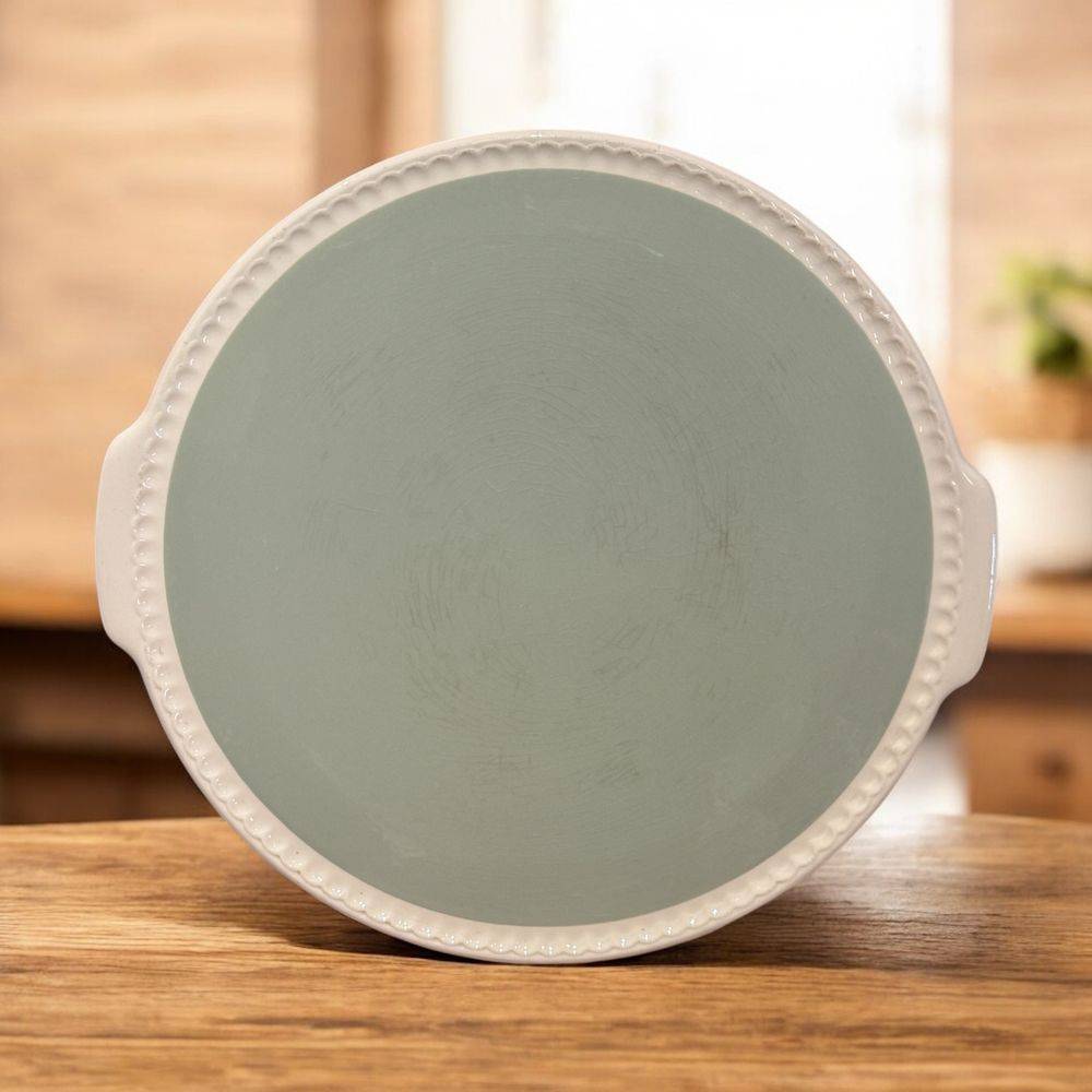 Ancien plat à Gateaux / à Tarte / à Desserts de couleurs verte et blanche - Estampillé Villeroy et Boch Mettlach - Collection - Décoration