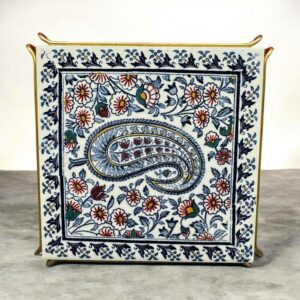 Ancien dessous de plat - Carreau de faiënce - De la Faïencerie de Gien - Modèle Cachemire - Décoration - Collection