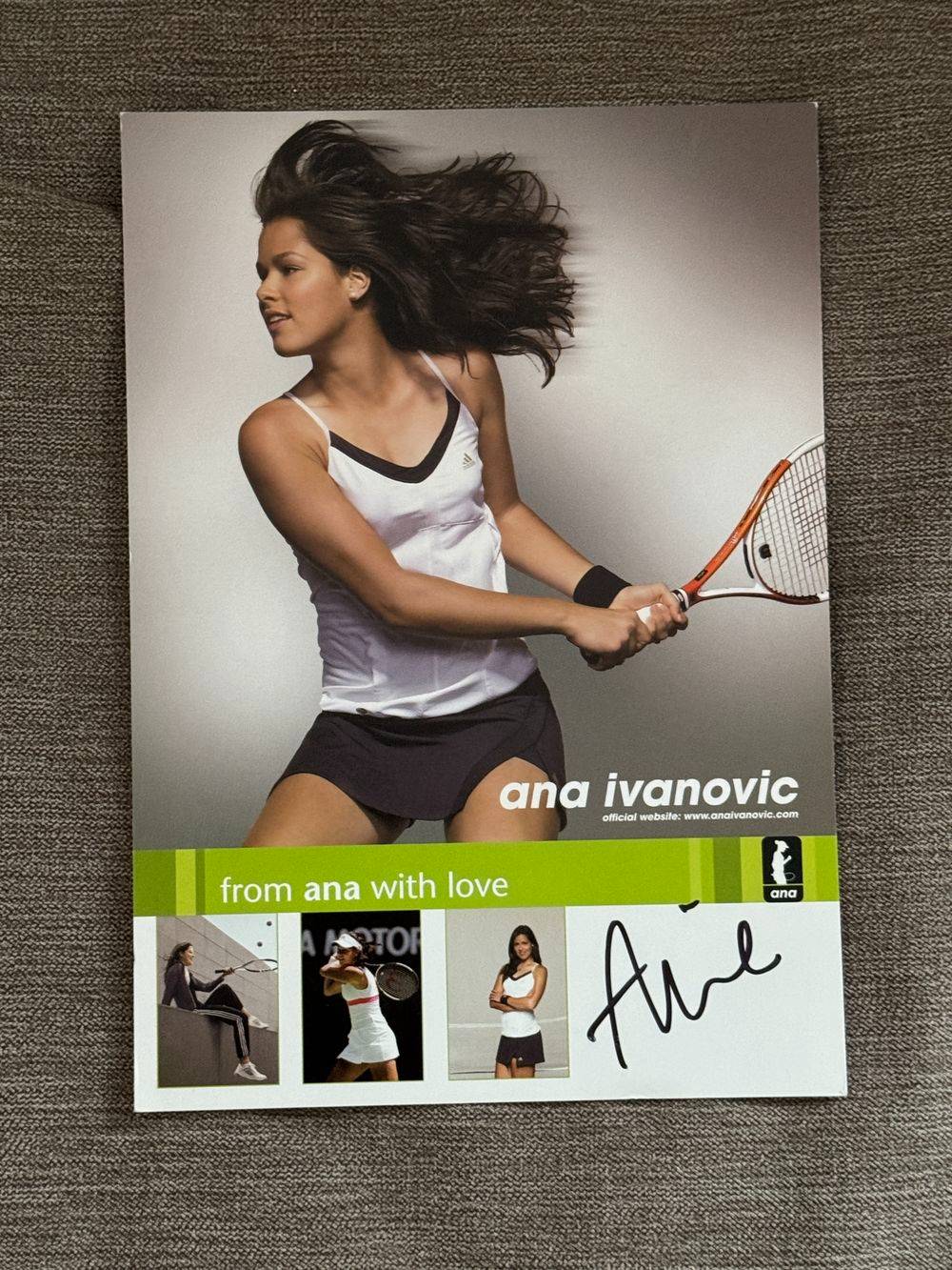 Rare carte beau format signée au feutre noir par Ana Ivanovic - Format 15x21 - Tennis - Roland-Garros - Wimbledon - Us Open - OA - Collection