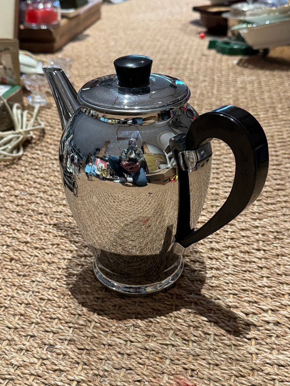 Lot / Ensemble service ancien à café chromé trois pièces - Cafetière - Sucrier - Pot à lait - Vers 1950 - Estampillé - Collection - Décoration – Image 2