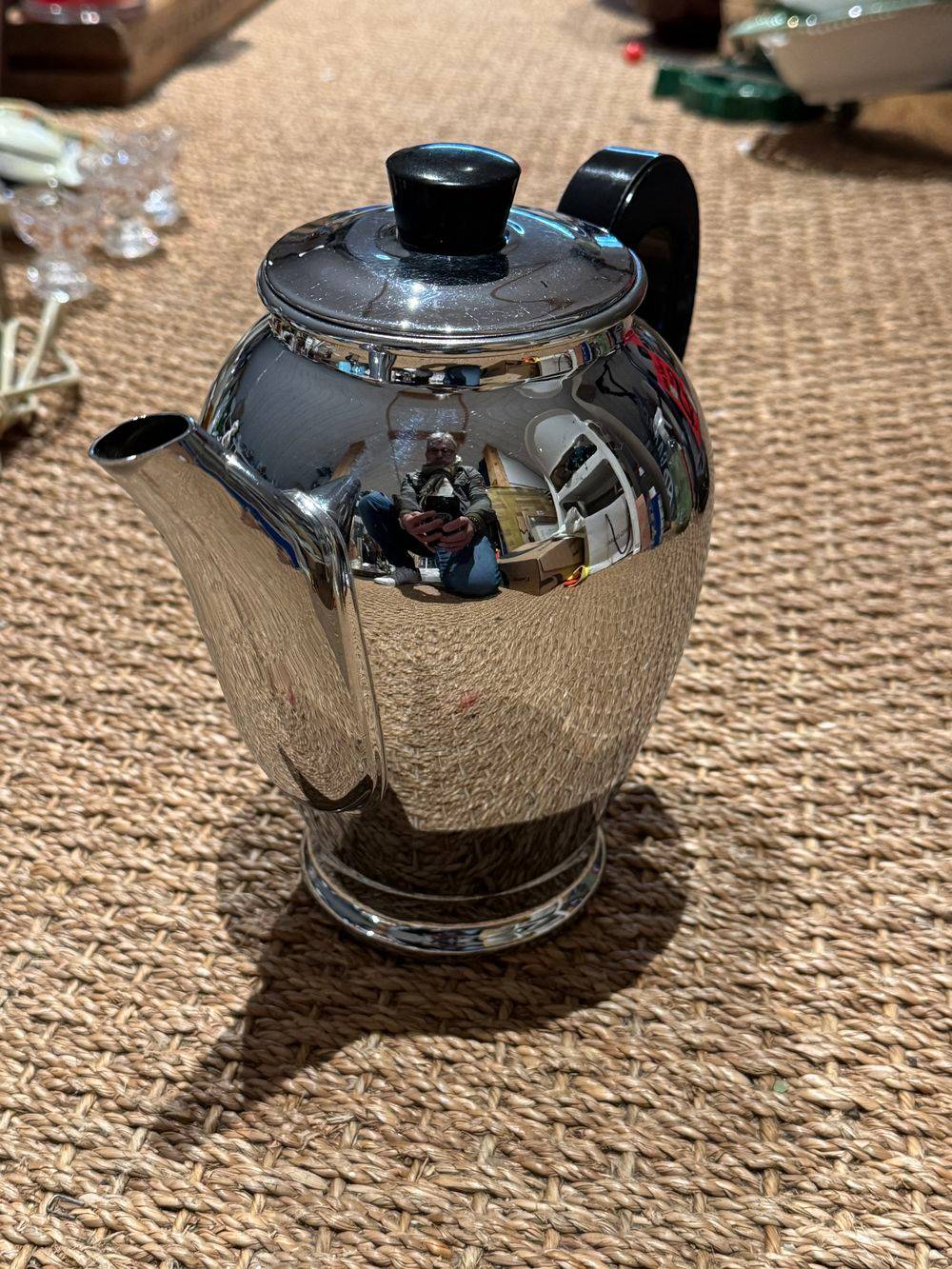 Lot / Ensemble service ancien à café chromé trois pièces - Cafetière - Sucrier - Pot à lait - Vers 1950 - Estampillé - Collection - Décoration – Image 3