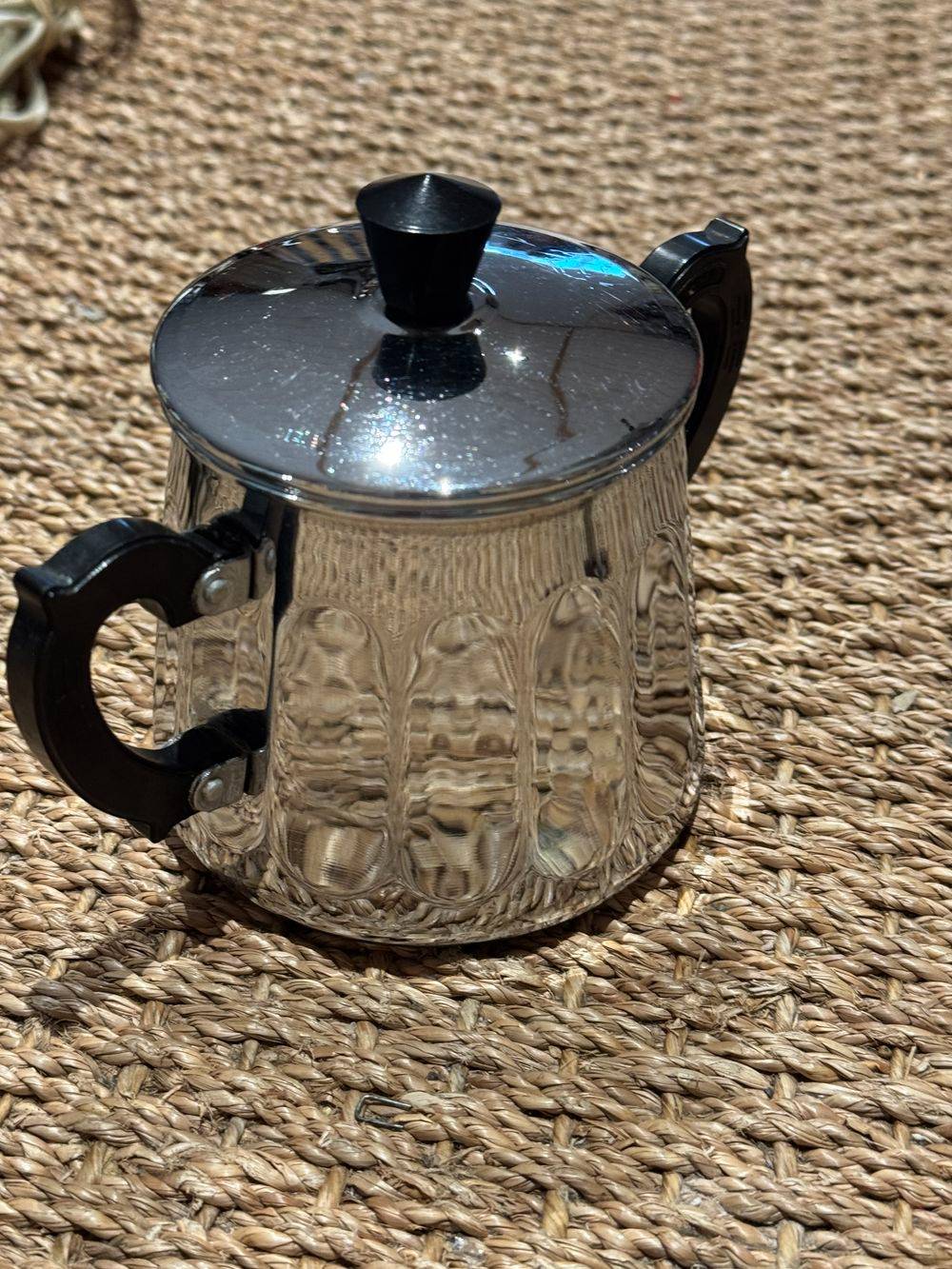 Lot / Ensemble service ancien à café chromé trois pièces - Cafetière - Sucrier - Pot à lait - Vers 1950 - Estampillé - Collection - Décoration – Image 11