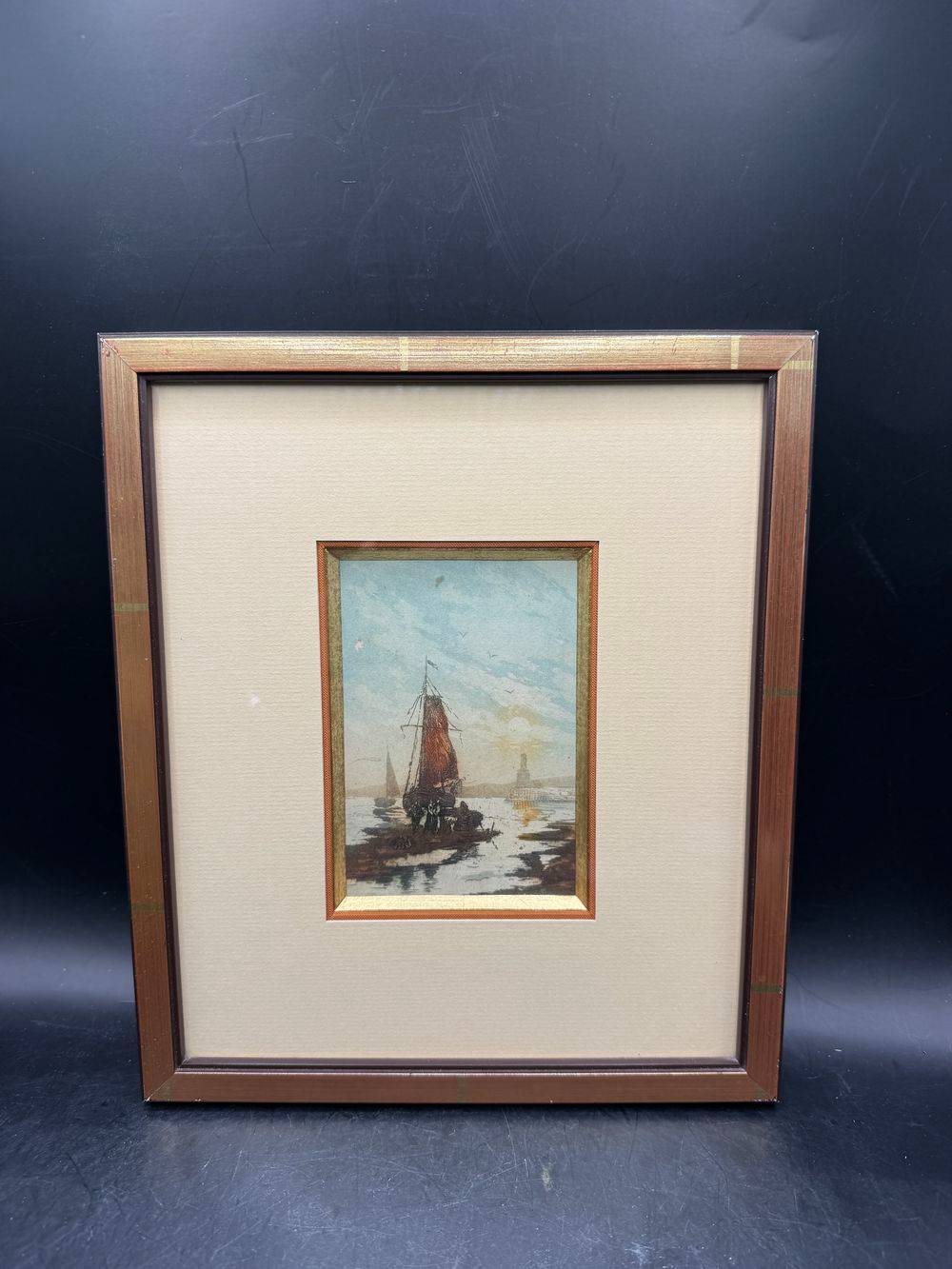 Petite tableau "Marine" et son bel encadrement - Vers 1980 - Décoration - Collection – Image 2