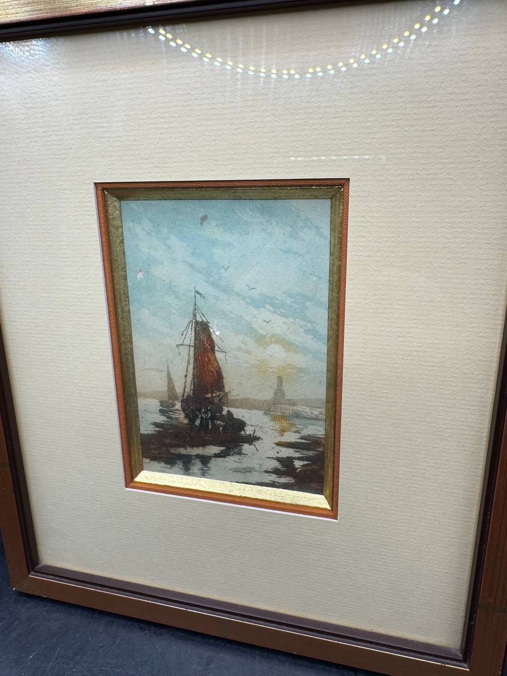 Petite tableau "Marine" et son bel encadrement - Vers 1980 - Décoration - Collection – Image 3