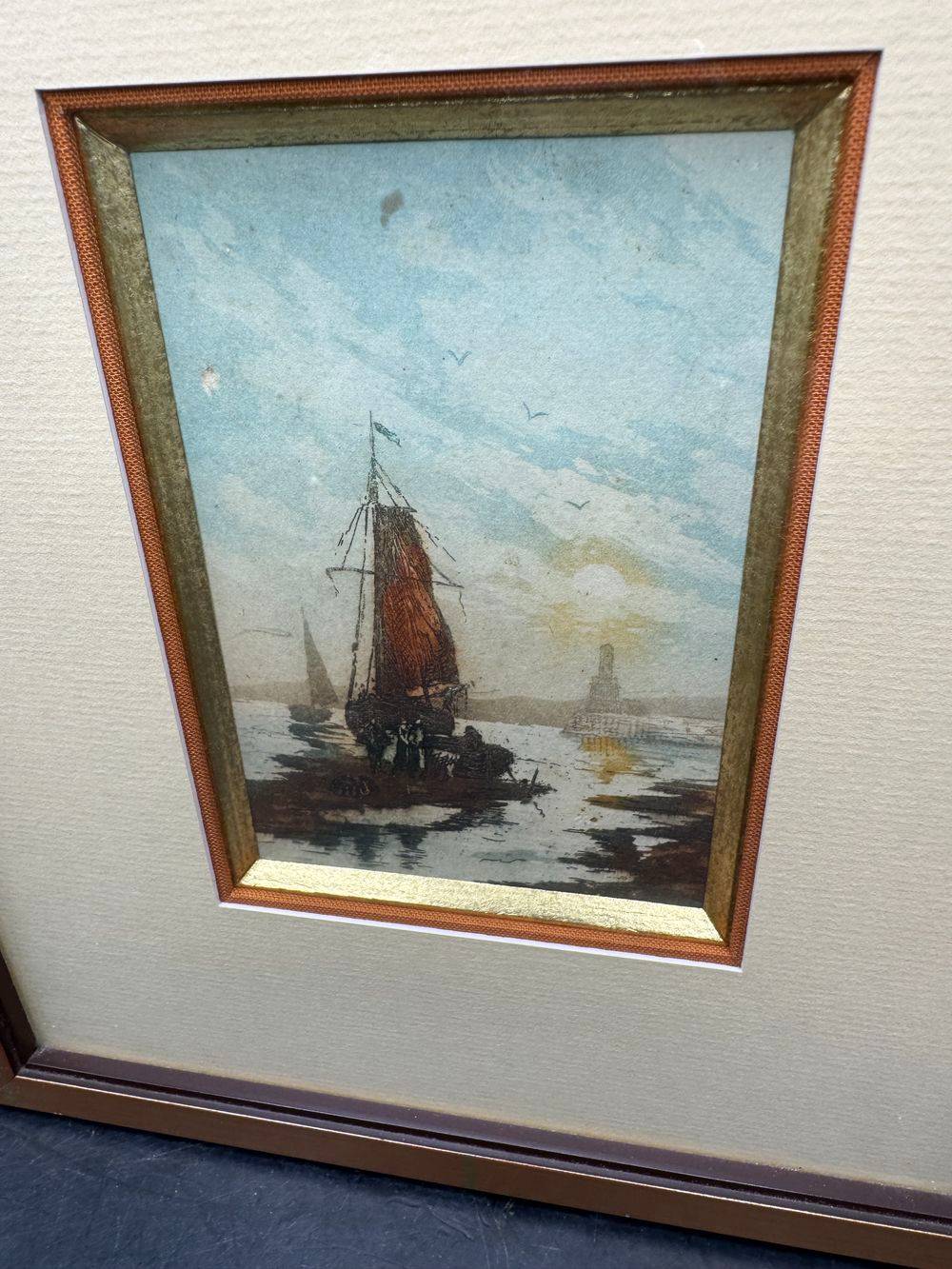 Petite tableau "Marine" et son bel encadrement - Vers 1980 - Décoration - Collection – Image 6