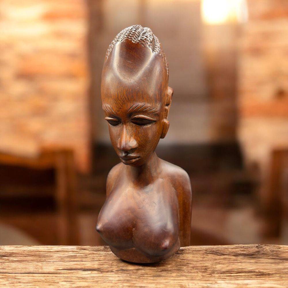 Ancien buste de Femme sexy en bois massif sculpté - Art Africain - Pièce unique - Des années 80 - Collection - Vintage