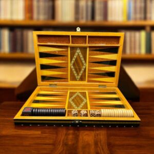 Boite de jeu en bois de dame et de Backgammon - Motifs incrustés et vernis - Décoration - Collection - Vintage des années 80