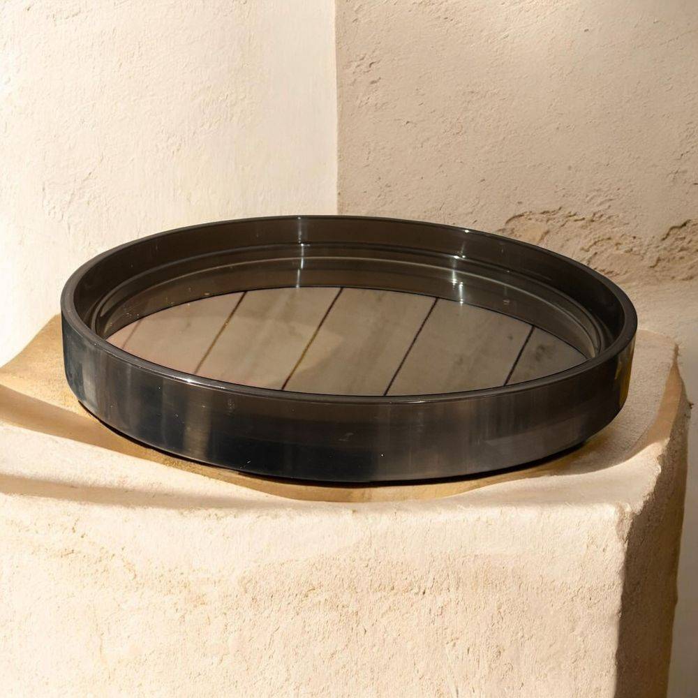 Ancien Miroir rond en plexiglas fumé - Gilac n°1813 - Vintage des années 70 - Décoration - Collection