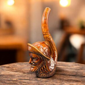 Ancienne bouteille à liqueur en forme de visage - En céramique marron vernissée - Circa 1970 - Décoration bar bistrot - Collection - Vintage