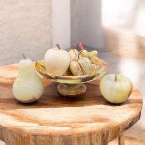 Ancienne coupe sur pied avec des fruits (Pommes, poire, raisin, banane) de toutes tailles et en Onyx - Collection - Décoration - Vintage