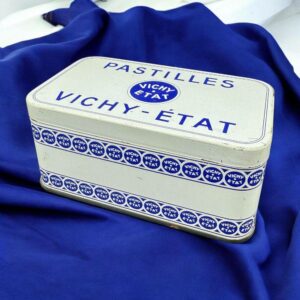 Petite et charmante boîte ancienne pastilles Vichy Etat - Blanche et bleue - Des années 70 - Décoration - Collection