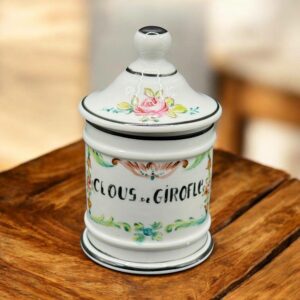 Magnifique et Rare Pot à Pharmacie/Apothicaire en porcelaine blanche et au fin décor doré à la main - Signé, orné de l’inscription "Clous de Girofle" - Décoration - Collection