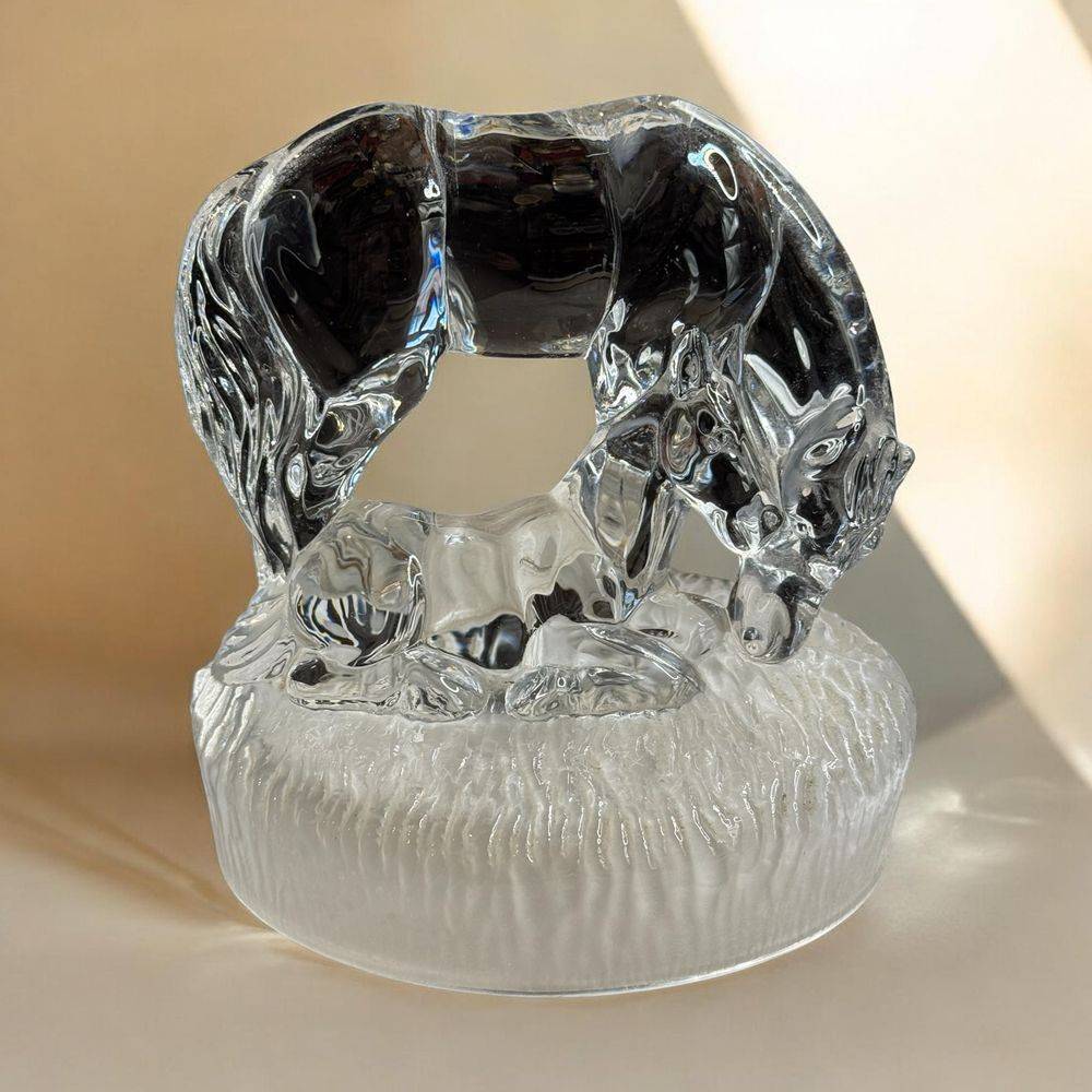 Ancienne figurine en cristal de plomb - La jument et son poulain - Royal Crystal Rock - Italie - Vers 1980 - Décoration - Collection - Vintage
