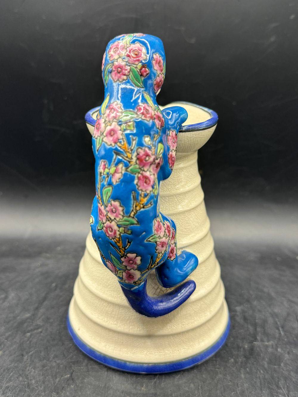 Rare et joli pichet - pot à lait en céramique émaillée - les Bleus de Louvière - Modèle très original, l'anse du pot étant formée par un chat grimpant sur le côté - Collection - Décoration – Image 3