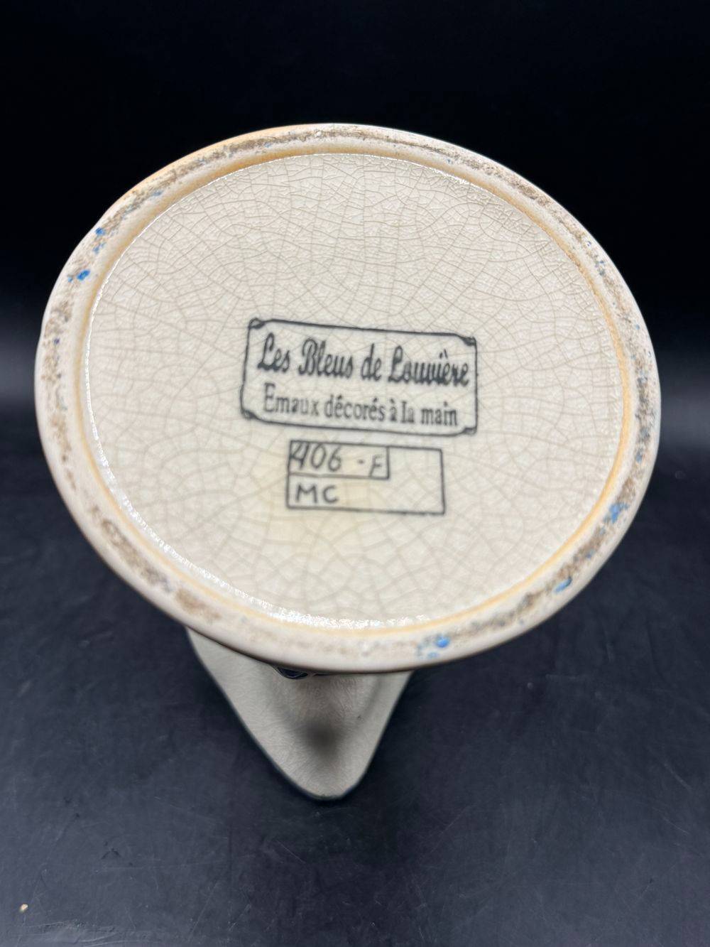Rare et joli pichet - pot à lait en céramique émaillée - les Bleus de Louvière - Modèle très original, l'anse du pot étant formée par un chat grimpant sur le côté - Collection - Décoration – Image 7