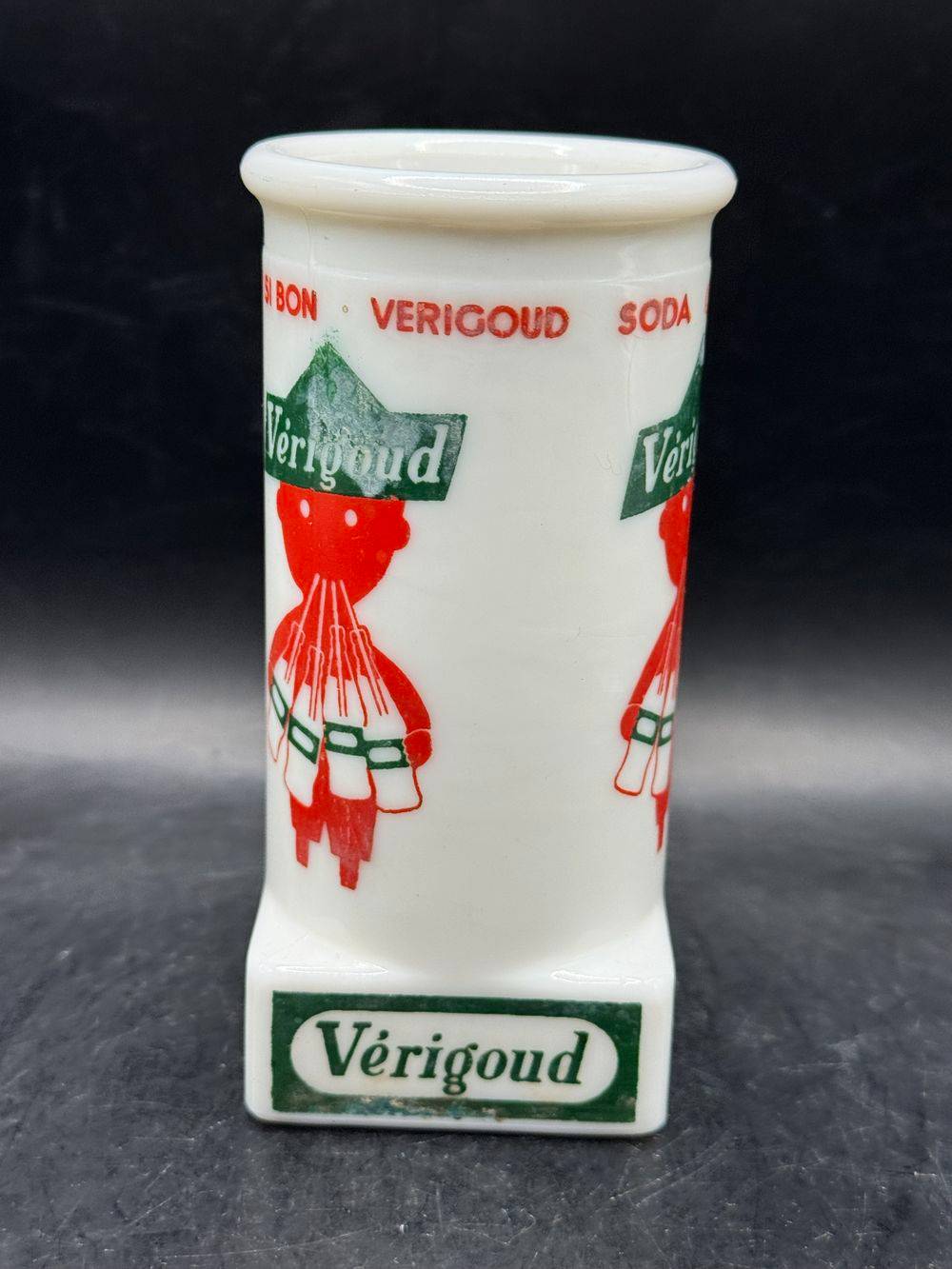 Porte pailles publicitaire Soda Vérigoud - En Opaline blanche - Collection - Déco - Vintage – Image 3