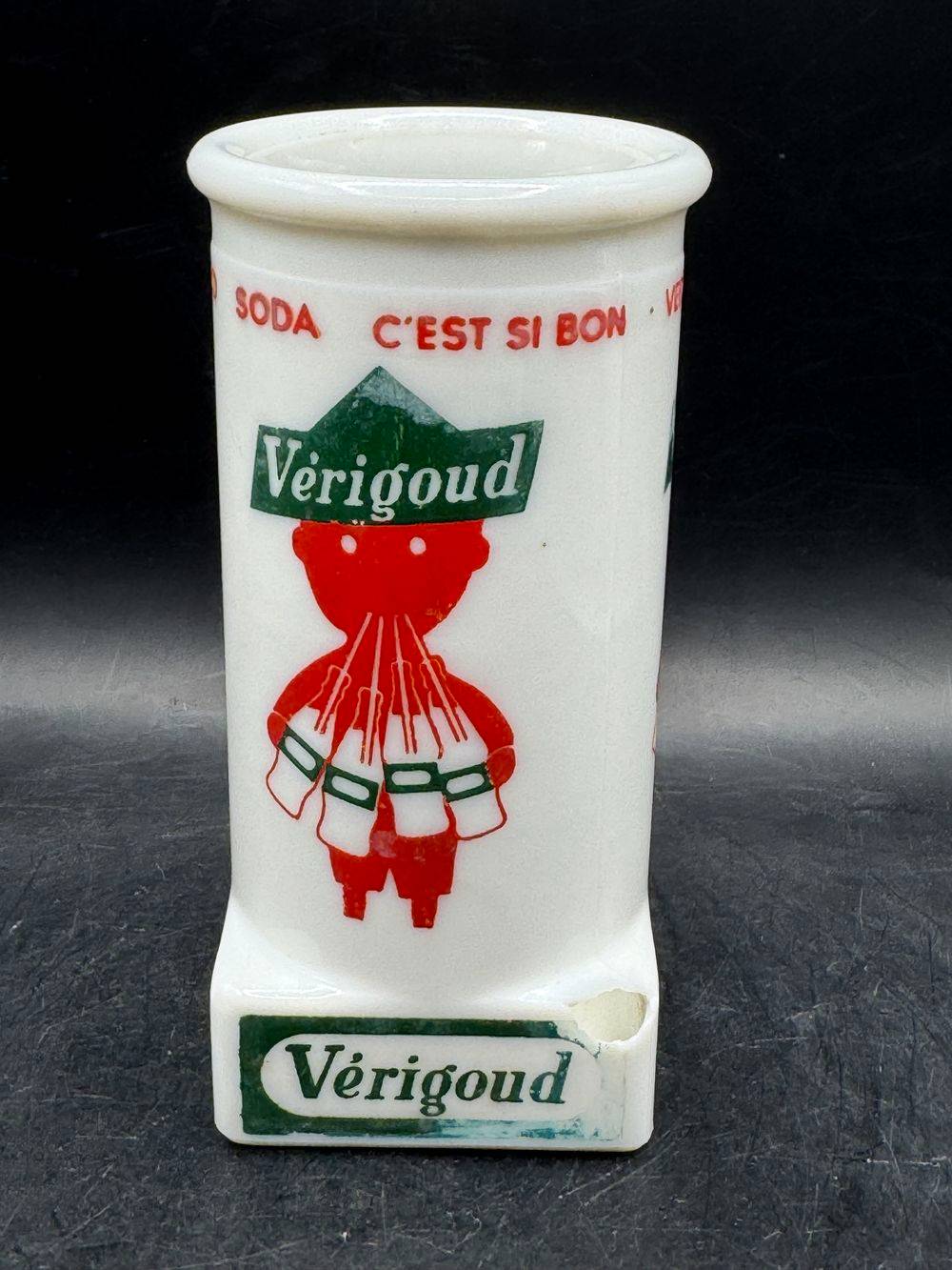 Porte pailles publicitaire Soda Vérigoud - En Opaline blanche - Collection - Déco - Vintage – Image 4