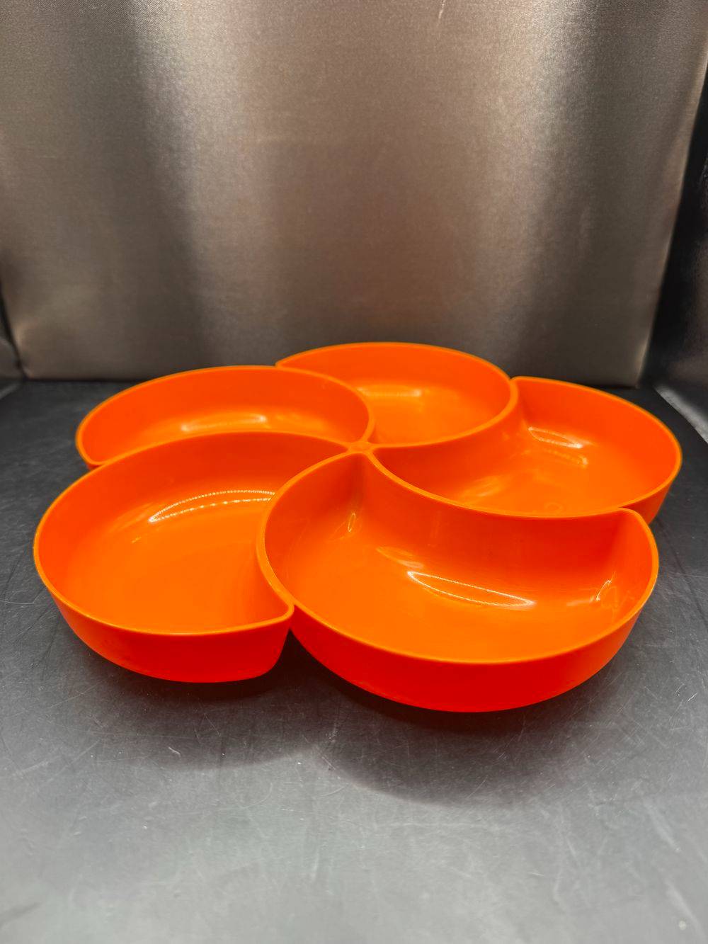 Plat serviteur - Ramequin orange à apéritif modèle fleur (2) - Vintage des années 70 - Déco - Collection – Image 4