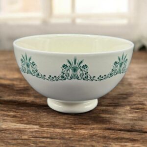 Ancien grand bol à café en faïence - Décor floral vert - Collection - Décoration