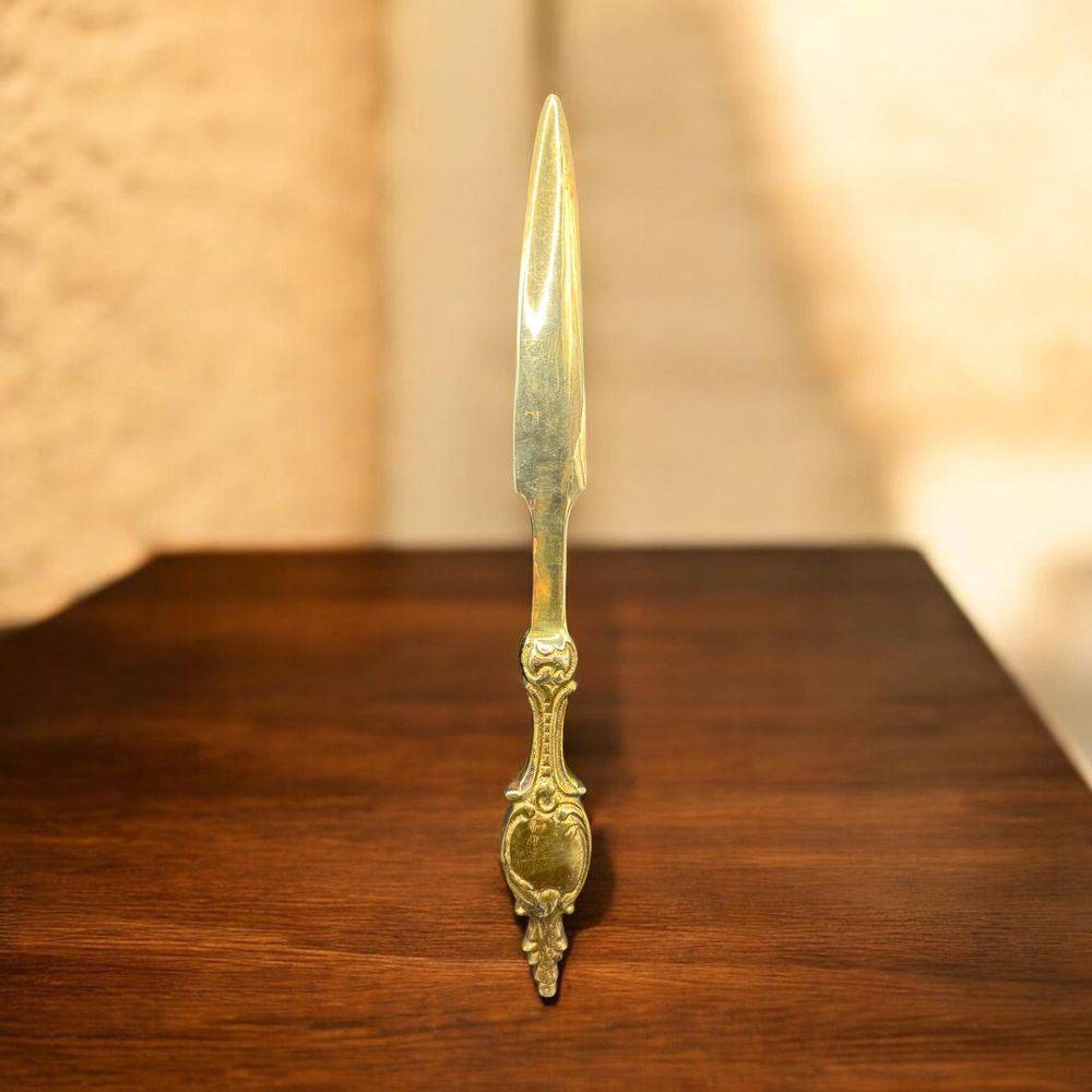 Magnifique Ouvre-lettre / Coupe papier français en laiton massif doré - Décoration - Collection