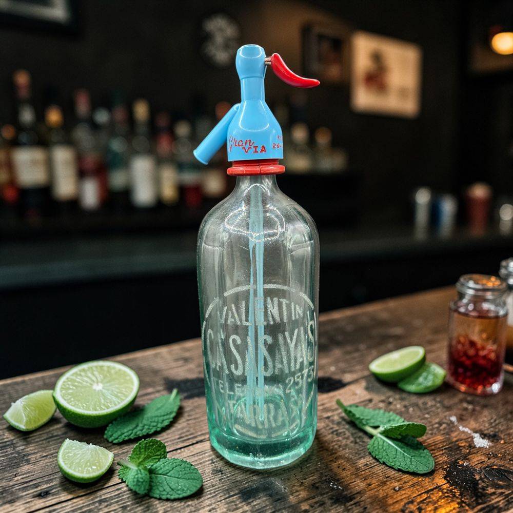 Rare et Magnifique Bouteille/Siphon à eau de Seltz des années 70 - Origine Espagne - Valentin Casa Sayas Tarras - Vert léger - Collection - Déco bar - Bistrot - Café - Vintage