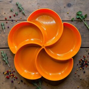 Plat serviteur - Ramequin orange à apéritif modèle fleur (2) - Vintage des années 70 - Déco - Collection