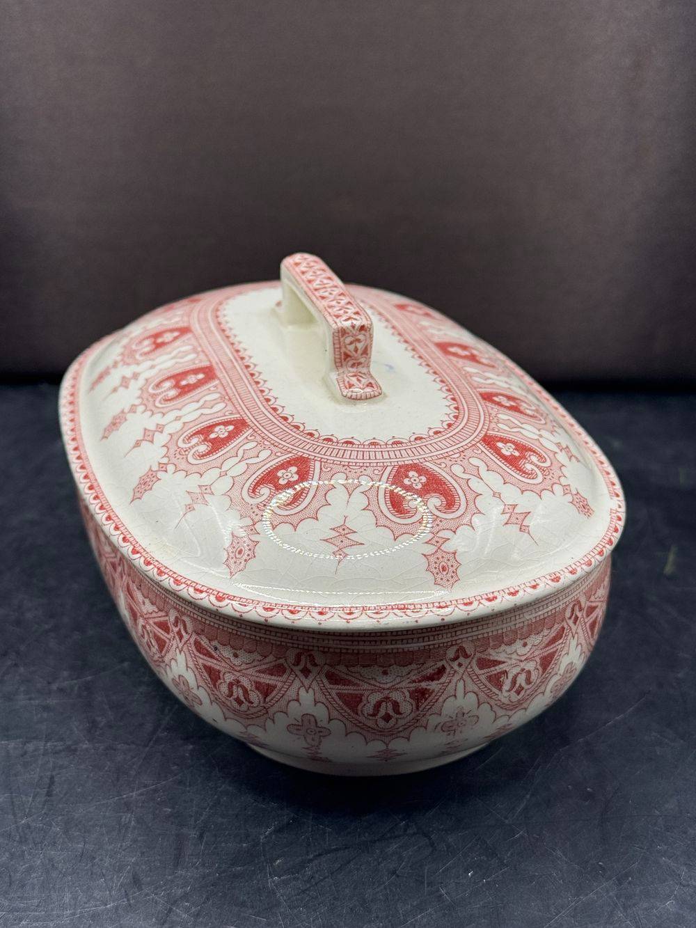 Magnifique et rare beurrier - Digoin Sarreguemines - Modèle Calcutta - France - Vers 1930 - Superbe décor rose - Estampillé - Collection - Décoration – Image 2