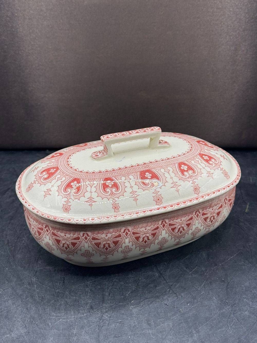 Magnifique et rare beurrier - Digoin Sarreguemines - Modèle Calcutta - France - Vers 1930 - Superbe décor rose - Estampillé - Collection - Décoration – Image 4