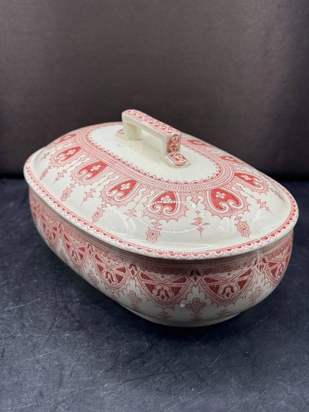 Magnifique et rare beurrier - Digoin Sarreguemines - Modèle Calcutta - France - Vers 1930 - Superbe décor rose - Estampillé - Collection - Décoration – Image 5