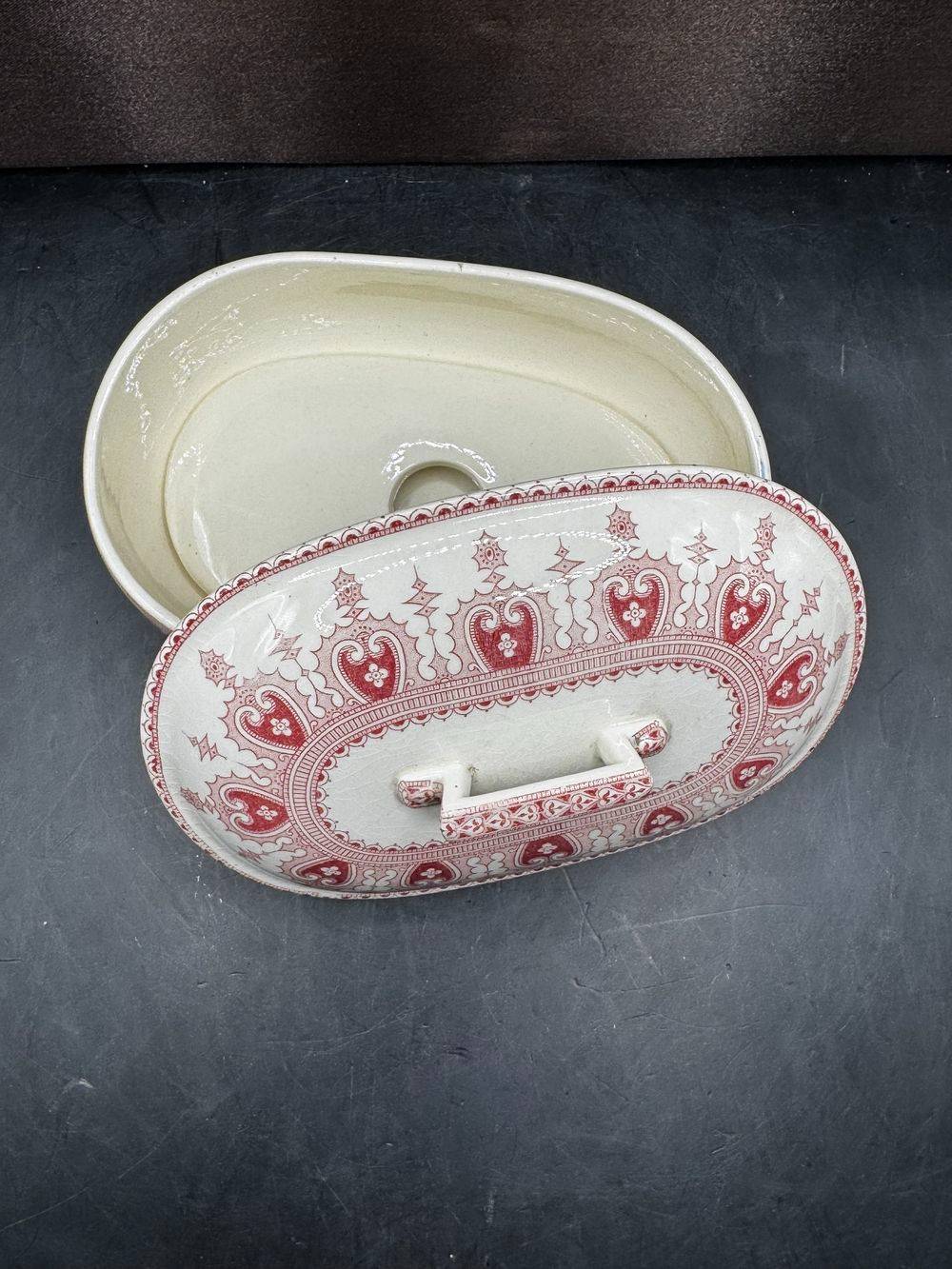 Magnifique et rare beurrier - Digoin Sarreguemines - Modèle Calcutta - France - Vers 1930 - Superbe décor rose - Estampillé - Collection - Décoration – Image 3
