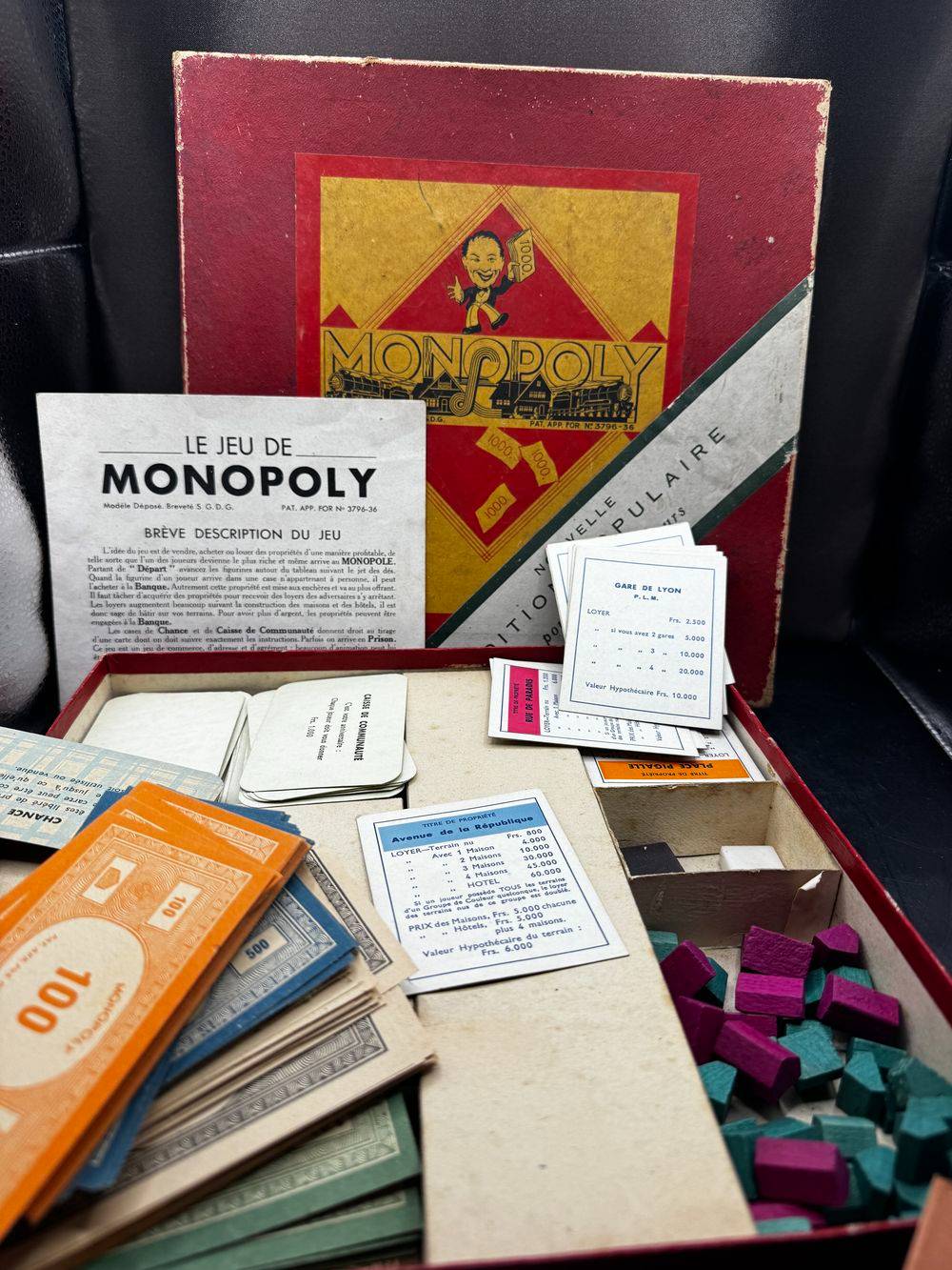 Ancien et rare jeu de Monopoly Edition populaire (complet) - Vers 1950 - Décoration - Collection - Jouet - Etiquette "au nain Bleu" - Paris – Image 8