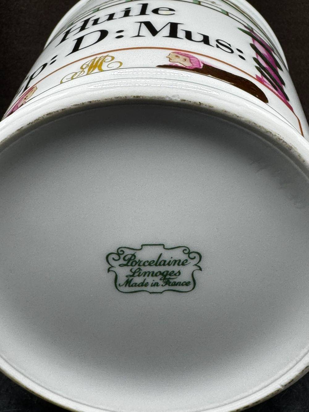 Rare grand pot à Pharmacie - pot d'Apothicaire - 20 cm - Huile Ep:D:Mus: - En Porcelaine de Limoges - Pharmacie Métadier - Vers 1960 - Dorure - Collection - Décoration – Image 6