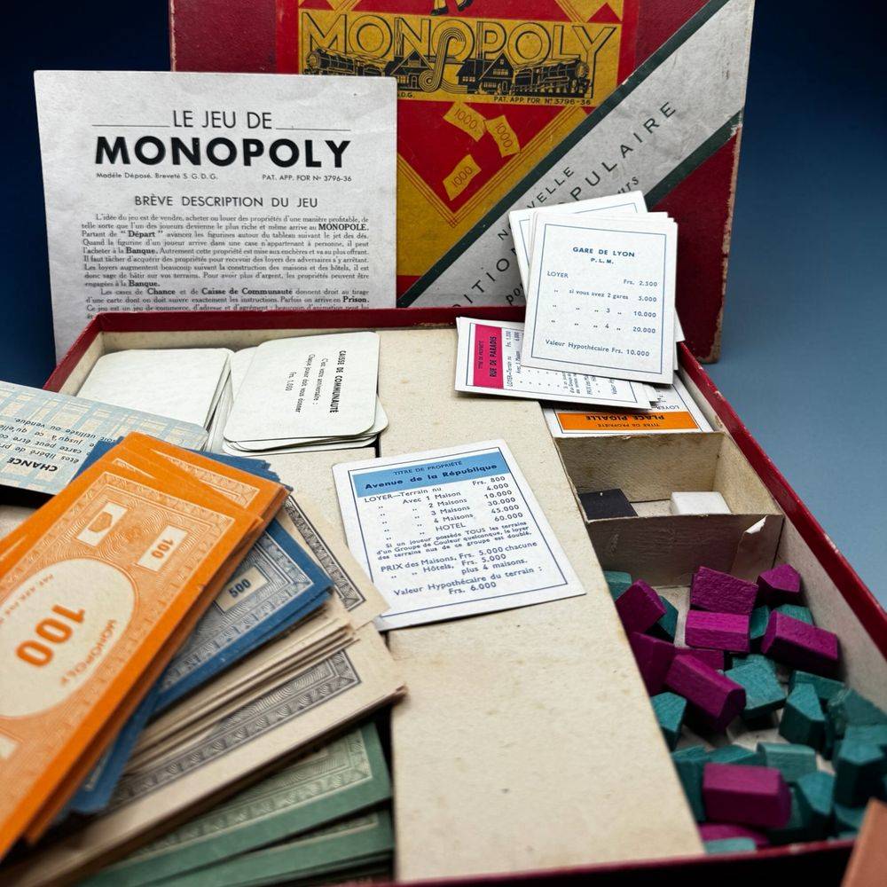 Ancien et rare jeu de Monopoly Edition populaire (complet) - Vers 1950 - Décoration - Collection - Jouet - Etiquette "au nain Bleu" - Paris