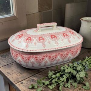 Magnifique et rare beurrier - Digoin Sarreguemines - Modèle Calcutta - France - Vers 1930 - Superbe décor rose - Estampillé - Collection - Décoration