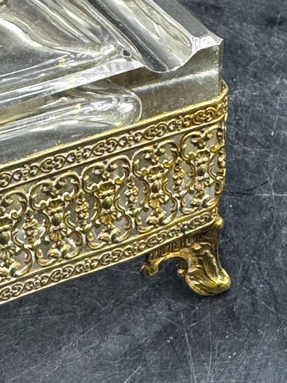 Ancien et rare encrier en cristal et bronze ciselé et doré - Epoque fin 19ème - Style Napoléon 3 - Collection - Décoration – Image 7