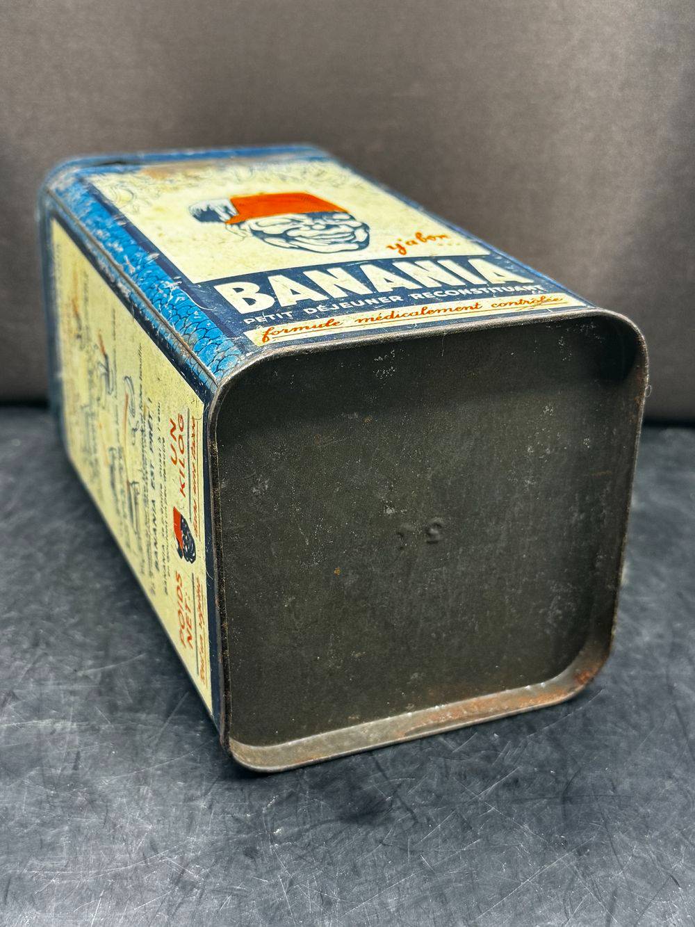 Ancienne boite publicitaire en métal/tôle lithographiée - Banania - Bleu - blanc - rouge - Graphie de Sepo années 40 - Pâtes - Epices - Chocolat - Café - Déco - Collection – Image 6