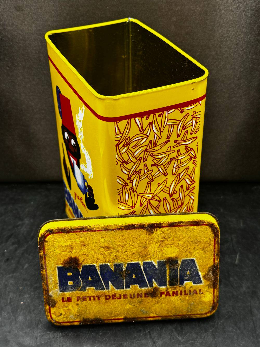 Ancienne boite publicitaire en métal/tôle lithographiée - Banania - Familiale - 1kg - Epices - Chocolat - Café - Déco - Collection – Image 6