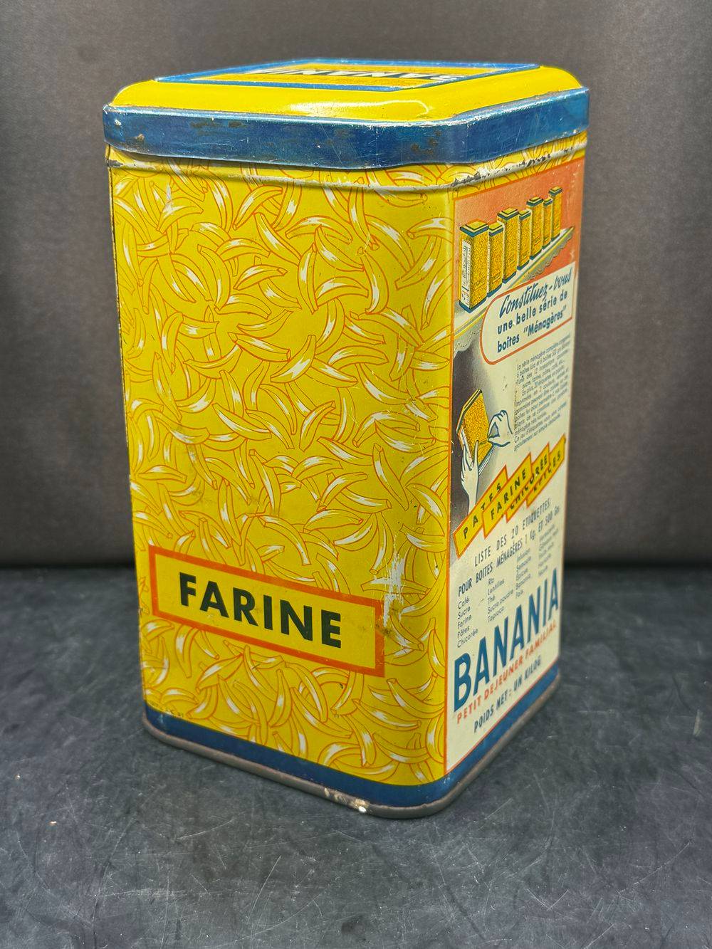 Ancienne boite publicitaire en métal/tôle lithographiée - Banania - Jaune - Graphie de Sepo - Farine - Chocolat - Café - Déco - Collection – Image 4