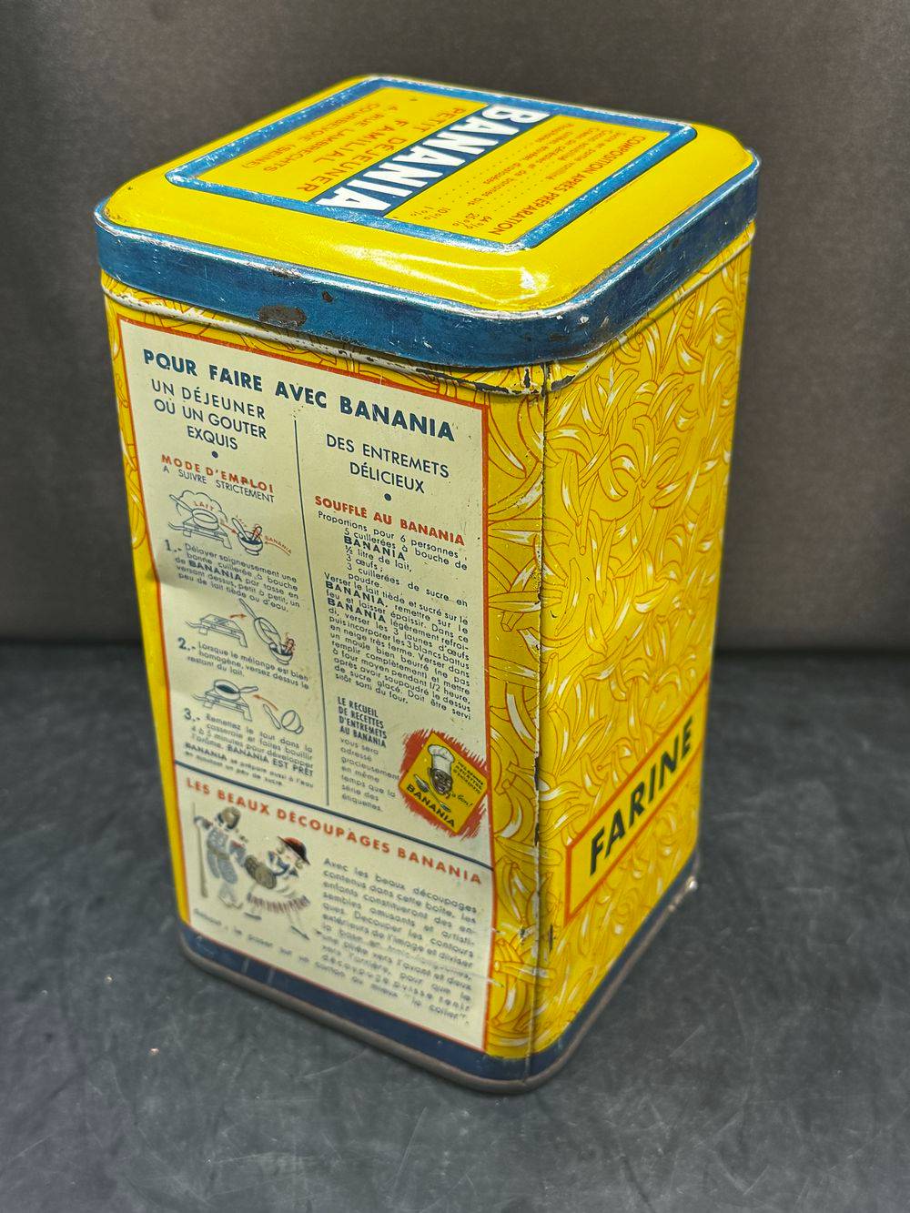 Ancienne boite publicitaire en métal/tôle lithographiée - Banania - Jaune - Graphie de Sepo - Farine - Chocolat - Café - Déco - Collection – Image 5